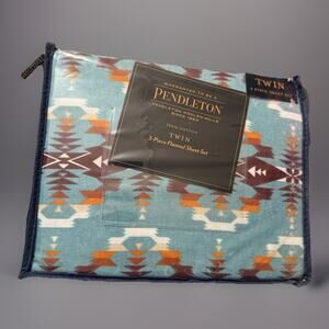 Pendleton Twin Flannel Sheet Set 3-Piece 100% Cotton Avra Valley Teal NEW